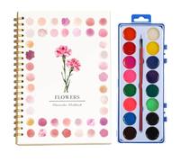 Beginner-Friendly Watercolor Workbooks, 16 Colors Watercolour Workbook Set with Brushes, Creative Art Crafts Painting Supplies, Xmas Holiday Birthday Gifts for Teens/Kids/Adults (Flowers)