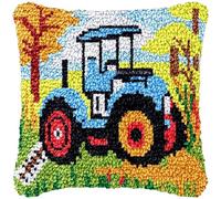 Beginner Latch Hook Pillow Kits Set Farm Tractor Sofa Cushion Cover Latch Hook Carpet Rug Acrylic Yarn Christmas Decoration Crochet Hooking Pillowcase Craft Kits 17 x 17 Inch