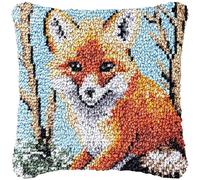 Beginner Latch Hook Pillow Kits Set Fox Animal Sofa Cushion Cover Latch Hook Carpet Rug Acrylic Yarn Christmas Decoration Crochet Hooking Pillowcase Craft Kits 17 x 17 Inch