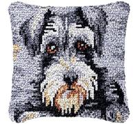 Beginner Latch Hook Pillow Kits Set Schnauzer Sofa Cushion Cover Latch Hook Carpet Rug Acrylic Yarn Christmas Decoration Crochet Hooking Pillowcase Craft Kits 17 x 17 Inch