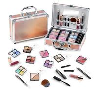 Beginner Makeup Kits for Teenagers with Train Case Including Full Makeup Kit Eyeshadow Palette Blushes Bronzer Highlighter Lipstick Brushes Mirror (Gold)