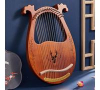 Beginner Music Enlightenment Lyre Harp Comfortable Grip, Lap Harp Mahogany with Spare Strings, Tuning Wrench Lyre Instrument(16-Stringed - Deer Boxed - Coffee)