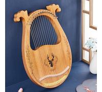 Beginner Music Enlightenment Lyre Harp Comfortable Grip, Lap Harp Mahogany with Spare Strings, Tuning Wrench Lyre Instrument(16-Stringed - Deer Boxed - Log Color)