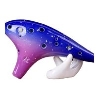 Beginner Ocarina 12 Hole Ceramic Ocarina Alto C Key Tone Flute Gradient Chinese Tao Professional Music Instrument(Dark blue)