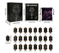 Beginner Runes Set, Divination Symbol Stones Kit, 24pcs Engraved Tiles with Learning Guide, Natural Carved Rune Pieces, Mystic Style with Design, Spiritual Tool for Meditation Home