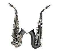 Beginner saxophone Bb Soprano Saxophone Small Bend Pipe Sax Nickel Plated Black Saxophone With Case Brush And Accessories(B)
