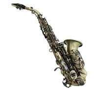 Beginner saxophone Cyan Antique Bb Soprano Saxophone Small Bend Pipe Sax Bronze Copper Tube Body Carved Professional Saxfone(B)