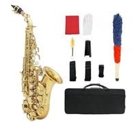 Beginner saxophone Soprano Saxophone Brass Golden Carve Pattern Sax Reeds Neck Wind Instrument Accessories(Gold Silver)