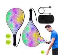 Beginner Tennis Racket - Glowing USB Beach Paddle Game Set - Carbon Fiber Racquets with 2 Balls Sports Accessories for Daily Training Travel Junior Kids Outdoor Sports