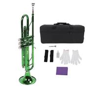 Beginner Trumpet Kit Green, Bb Key 3 Tone Music Trumpet Two Piece Valve Wind Instrument