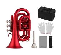 Beginner Trumpet Mini Pocket Trumpet Bb Brass Instrument Gloves Portable Trumpet Professional(Red)