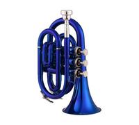 Beginner Trumpet Mini Pocket Trumpet Bb Brass Wind Instrument Glove Carrying Case Professional Musical Instrument Trumpet(Blue)