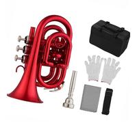 Beginner Trumpet Mini Pocket Trumpet Bb Brass Wind Instrument Glove Carrying Case Professional Musical Instrument Trumpet(Red)