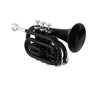 Beginner Trumpet Mini Pocket Trumpet Bb Brass Wind Instrument Glove Carrying Case Professional Musical Instrument Trumpet(Black)
