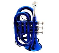 Beginner Trumpets Mini Pocket Trumpet Bb Flat Brass Wind Instrument With Gloves Carrying Case(Blue)