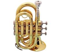 Beginner Trumpets Mini Pocket Trumpet Bb Flat Brass Wind Instrument With Gloves Carrying Case(Golden)