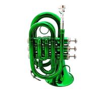 Beginner Trumpets Mini Pocket Trumpet Bb Flat Brass Wind Instrument With Gloves Carrying Case(Green)