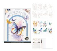 Beginner Watercolor Painting Workbook,3-Fold Paper Art Kit, Watercolor Coloring Book with 12 Colors Paint Cakes and Brush,Home Travel Birthday Christmas,Creative Stress Relief Kit-Butterfly