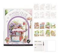 Beginner Watercolor Painting Workbook,3-Fold Paper Art Kit, Watercolor Coloring Book with 12 Colors Paint Cakes and Brush,Home Travel Birthday Christmas,Creative Stress Relief Kit-Quiet Time