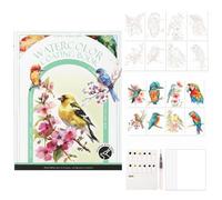 Beginner Watercolor Painting Workbook,3-Fold Paper Art Kit, Watercolor Coloring Book with 12 Colors Paint Cakes and Brush,Home Travel Birthday Christmas,Creative Stress Relief Kit-Birds