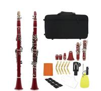 Beginners clarinet 17 Key Bb Flat Bakelite Clarinet Beginner Multicolor Clarinet With Case Strap Pads Fine Tuner Accessories(Red)