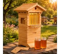 Beginner's Complete Bee Hive Kit, Honey Bee Box, Wooden Beehive Box with Observation Window & Honey Tap, Includes Carpenter House for Pollinator-Friendly Gardens