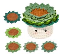Beginners Crochet Kit, 6Pcs Handmade Coasters in a Plant Pot Crochet Start Kit, Complete Beginner Crochet Kit with Yarn, Accessories, Step-by-Step Video Tutorials for Adult Beginners DIY Craft