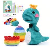 Beginners Crochet Kit -A Little Challenge-Complete Dinosaur Crochet Doll Gift With Cotton-Nylon Blend Yarn,Crochet Hook,Step Instruction Book Video Tutorials For Adults,Animal Lovers Gifts (Dinosaur)