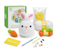 Beginners Crochet Kit, Crochet Animal Kit, All in One Crochet Knitting Kit, Step-by-Step Instructions Video, Crochet Starter Kit for Beginner DIY Craft Art (Rabbit&Carrot)