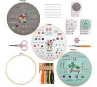 Beginners Embroidery kit,3 Sets Embroidery Kit for Adults, Learn 29 Different Stitches for Craft Lover Includes Stamped Flower Pattern, Bamboo Hoop, Color Threads, Tools, Scissors, Instructions