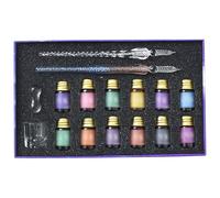 Beginner's Glass Calligraphy Pen Set, 2 Crystal Pens with 10 Ink Colors, 7Ml Bottles for Adults and Artists