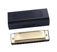Beginners harmonica 10 Holes Harmonica Diatonic Blues Harp Mouth Organ Key Of C Reed Musical Instrument For Beginner Black Golden Blue(Gold)