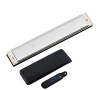 Beginners harmonica 24 Hole Professional Tremolo Harmonica Mouth Organ Musical Instrument Silver Or Golden(Silver,D Key)