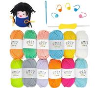 Beginners Knitting Set, 19Pcs Knitting Kit, Knitting Kits for Adults Children, Craft Knitting Starter Kit, Dishcloth Knitting Kit inclusive 12 Colour Yarn 1 Crochet Hook 5 Marking Pins 1 Sewing Needle