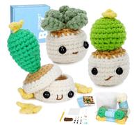 Beginner's Smiley Potted Plant Crochet Kit for Adults - Knitting Soft Yarn, Step-by-Step Video Tutorial, Birthday Gift