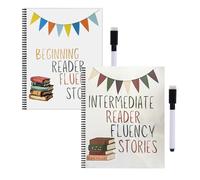 Beginning Reader Stories Activity Book, Reading Comprehension, Workbook, Dry-Erase Fluency Practice Books for Beginner and Intermediate Child Learning (2pcs)