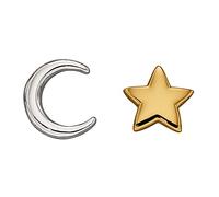 Beginnings 925 Sterling Silver Womens Gold Plated & Silver Crescent Moon & Star Mismatch Stud Earrings