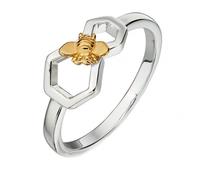 Beginnings Elements Silver Honeycomb And Bee Silver And Yellow Gold Platting Ring R3673 - Size 56