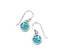 Beginnings Elements Silver Turquoise Disc Earrings With Flower Pattern
