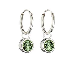 Beginnings Ladies' 925 Sterling Silver Peridot Green Crystal August Birthstone Hoop Earrings