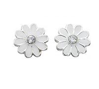Beginnings Sterling Silver A869W Clear Cry White Enamel Daisy Stud Earrings