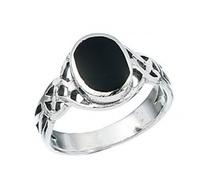 Beginnings Sterling Silver Black Onyx Celtic Oval Ring R858B - - Size 60