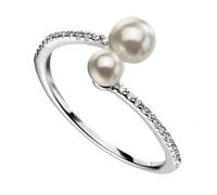 Beginnings Sterling Silver Double Pearl Micropave Zirconia - Size 50