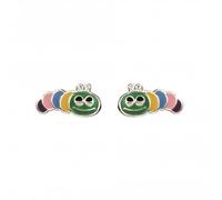 Beginnings Sterling Silver Enamel Rainbow Caterpillar Stud Earrings A2055 - - Sterling Silver