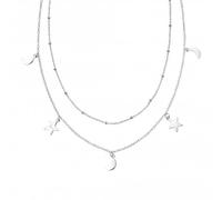 Beginnings Sterling Silver Star Moon Double Row Necklace N4378 - Timeless - Sterling Silver