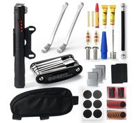 Beginreally Puncture Repair Kit Bicycle with Storage Bag, Complete Bicycle Tyre Repair Kit with Mini Pump and 16-in-1 Bike Tool Kit for Road Mountain Bike Emergency Fixes