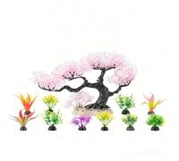 BEGONDIS 10PCS Artificial Aquarium Plant Tree Set, Realistic Plastic Fish Tank Decorations, Safe for Betta Goldfish Shrimp, Low-Maintenance Aquascaping for Freshwater & Saltwater Tanks (Set 3 - Pink)