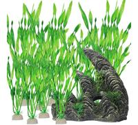 BEGONDIS 15 Pcs Aquarium Ornament Rock Cave Landscape, Green Seaweed Plastic Aquarium Ornament Aquatic Decoration Fish Tank Marine Decor Ornaments (Hill)