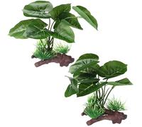 BEGONDIS 2Pcs Reptile Artificial Plants, Terrarium Plants Decorations Supplies, Aquarium Fish Tank Plant, Amphibian Habitat Hideout Tank (Green)