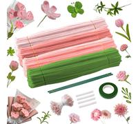 Begonia 400 Pieces Pipe Cleaners for Crafts, 4 Colours Pipe Cleaner Flower Set, Pipe Cleaner Flower, 40 Flower Wire, 1 Adhesive Tape, 4 Hot Glue Stickers, 400 Flowers Stamen for Bouquet DIY